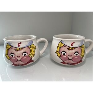 Vintage 1998 Large Campbell's Kid Soup Ceramic Bowl Mugs - Set Of 2 Cups - 14 oz
